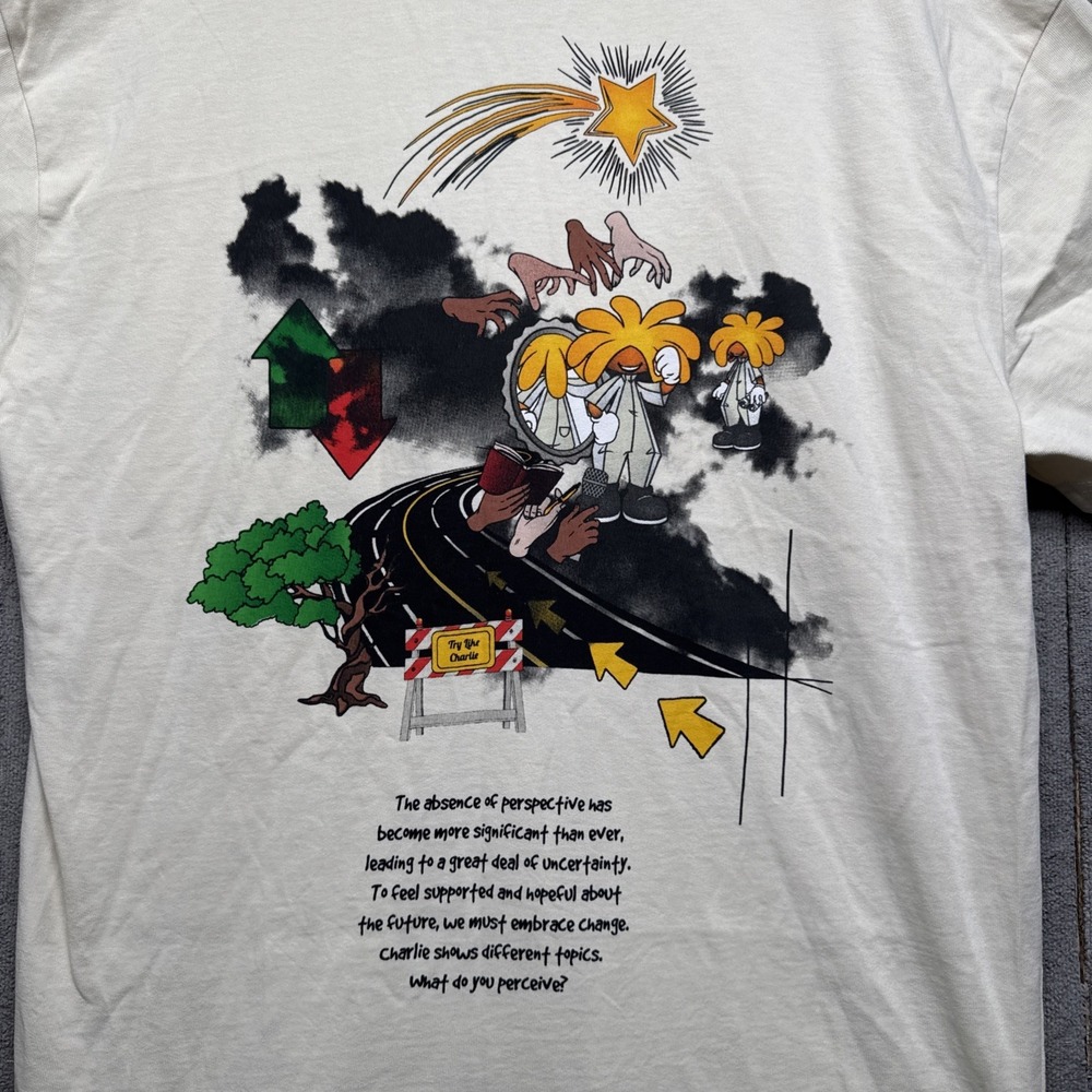 Like Charlie Men's XL‎ T-Shirt Cream Graphic Mental Health Awareness Perspective